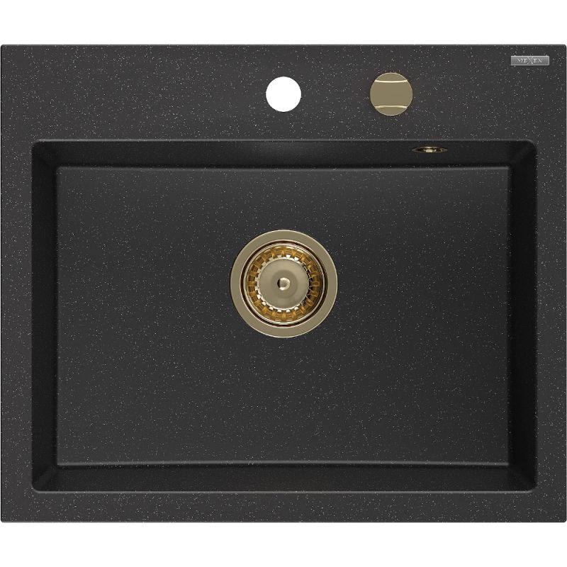Zlewozmywak granitowy Mexen Oscar 1-komorowy czarny/srebrny metalik 580 x 490 mm 1 szt.