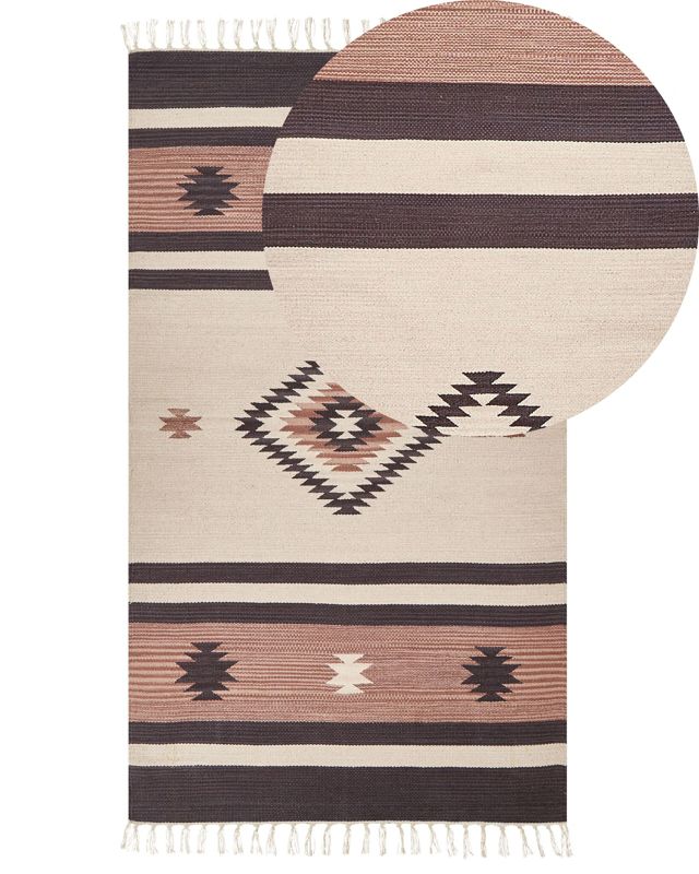 Dywan bawełniany kilim 80 x 150 cm beżowo-brązowy Aragats 1 szt.