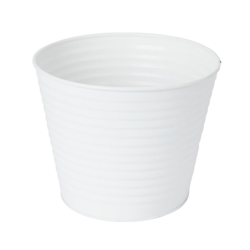 Doniczka metalowa GoodHome prążkowana 17 cm biała