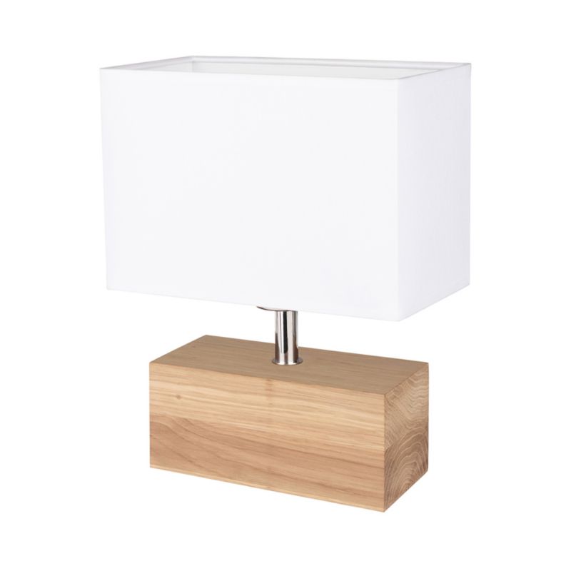 Drewniana Lampa Stołowa SPOT Light 1xE27 Max.25W Dąb Olejowany FSC z Białą Tkaniną, Polski Producent, 1 szt.