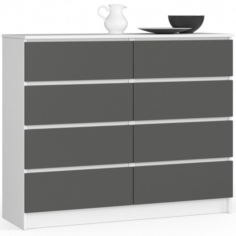Komoda Akord K120 Biała 120 cm 8 szuflad kolor Grafit Szary mat 120x40x99 cm 1 szt.