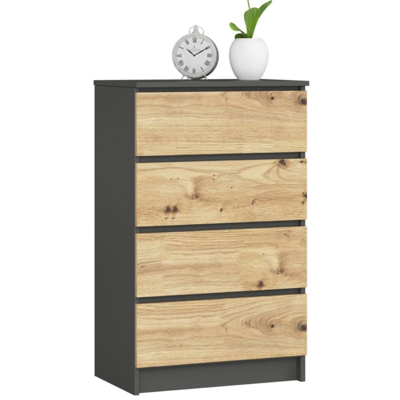 Komoda Akord K60 Grafit Szary 60 cm 4 szuflady kolor Dąb Artisan mat 60x40x99 cm 1 szt.