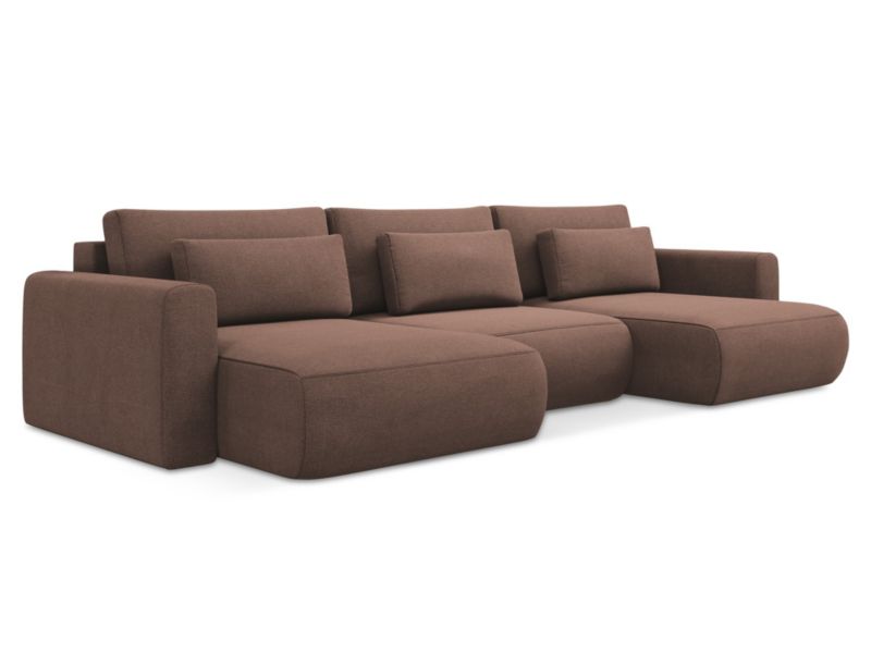 Sofa panoramiczna z funkcją spania Makamii Kapua z tkaniny strukturalnej 340x149 cm pudrowy róż 1 szt.