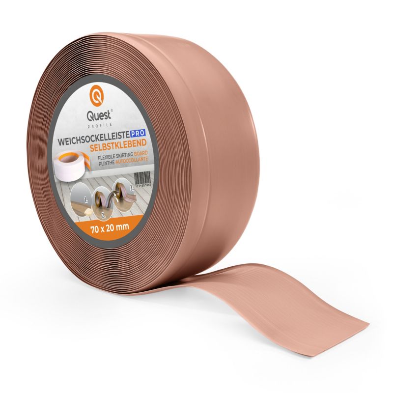Listwa przypodłogowa PCV 70x20mm, QUEST, elastyczna, miękka listwa podłogowa, cokołowa, jasnobrązowy, 5m
