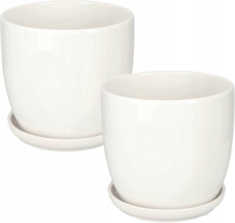 Doniczka ceramiczna KOTARBAU z podstawką biała 17 cm 2 szt.