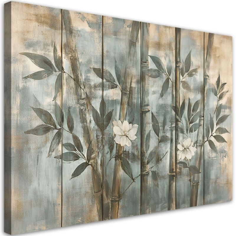 Obraz do salonu Feeby Pędy Bambusa Z Kwiatami Na Tle Z Fakturą 90x60 cm 1szt