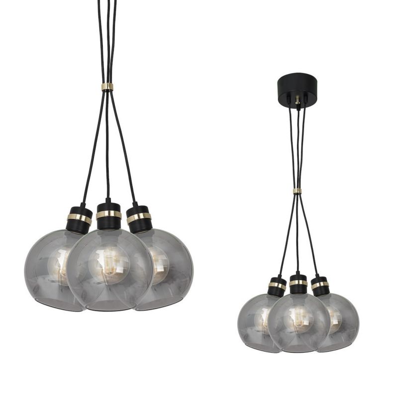Lampa wisząca Milagro Omega Black Gold 3xE27 Klosze z dymionego szkła 1 szt.