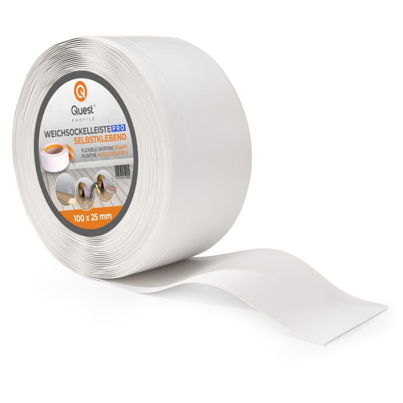 Listwa przypodłogowa PCV 100x25mm, QUEST, elastyczna, miękka listwa podłogowa, cokołowa, biały, 25m