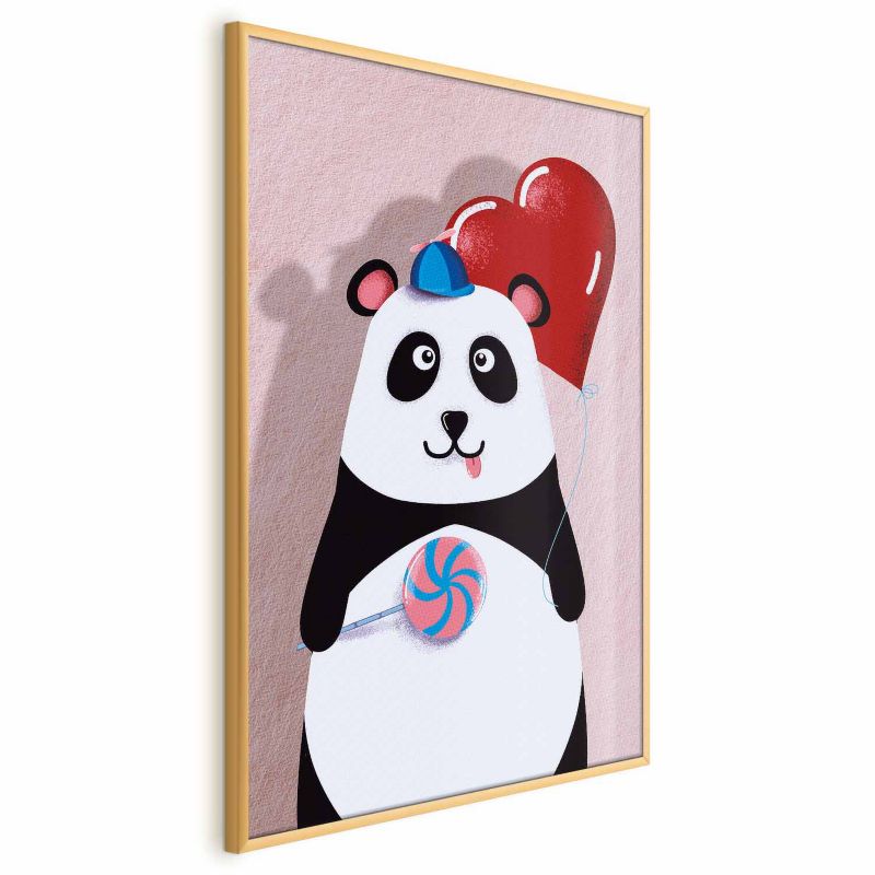 Plakat Artgeist Panda z balonikiem 29,7x42 cm z ramą złotą 1 szt