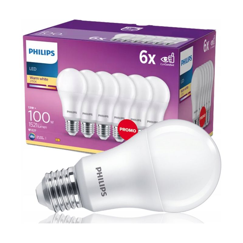 Żarówka Philips Zestaw 6x LED E27 13W 2700K ciepła 1521lm A60 1 opk.