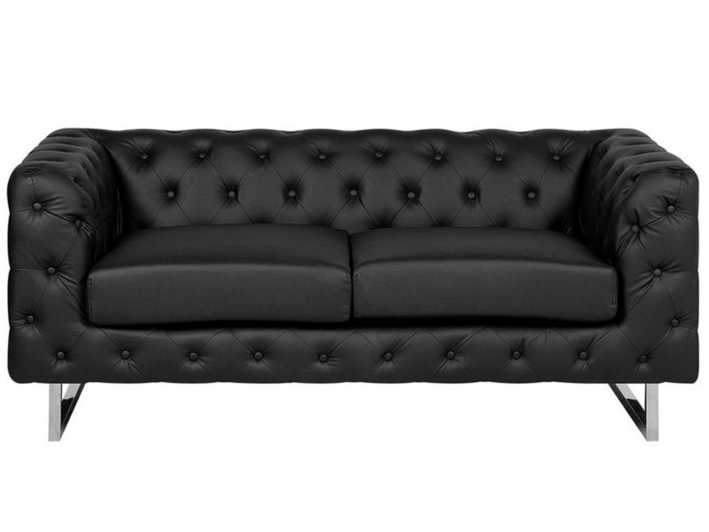Sofa 2-osobowa ekoskóra czarna Vissland 1 szt.
