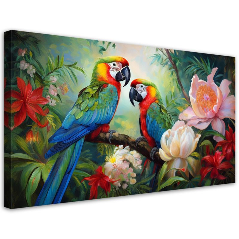 Obraz na płótnie Feeby 120x60cm Kolorowe Papugi Tropikalne Dżungla 1 szt.