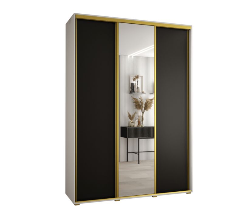 Szafa przesuwna Abiks DAVOS 3 wysoka szer.180cm gł.45cm biały/czarny/złoty 1szt.