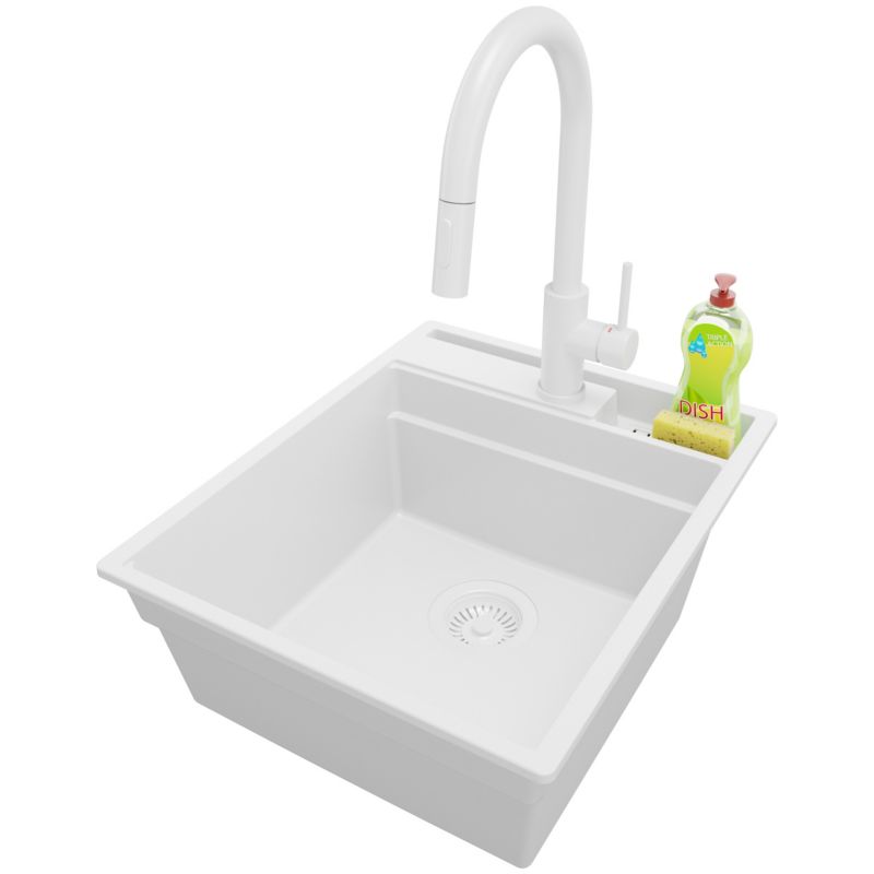 Zlewozmywak Granitowy Oslo Pocket PRIMAGRAN Nablatowy 43x53cm do szafki od 45cm z Syfonem i Baterią Cały Biały 1 szt.