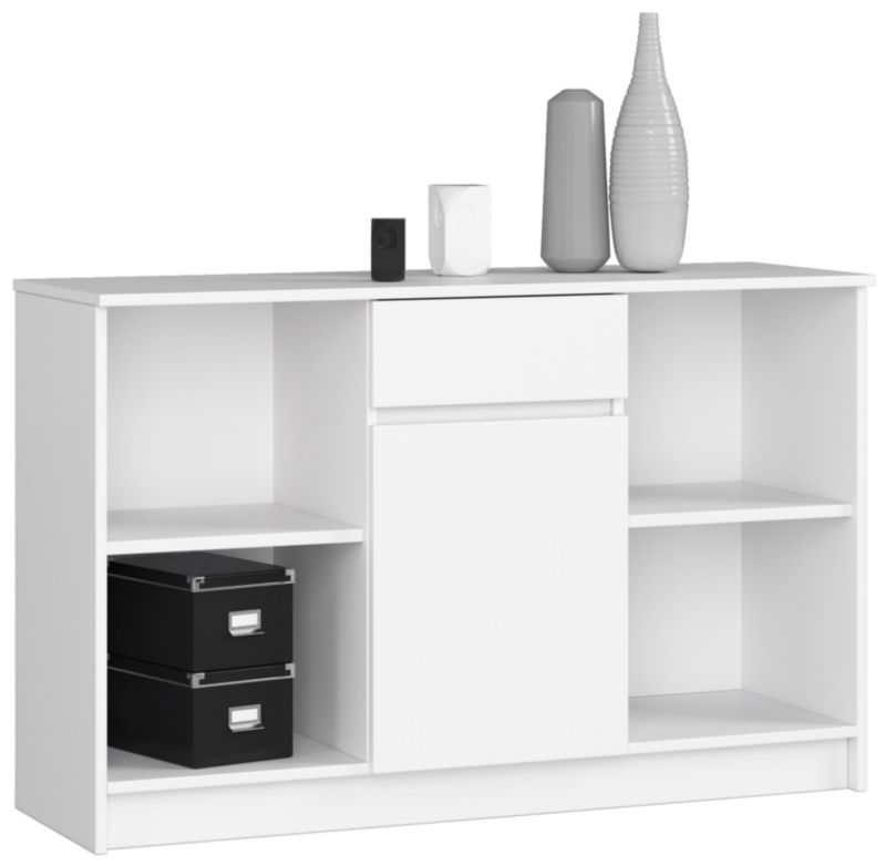 Komoda Akord B17 Biała 120 cm 1 drzwi 1 szuflada kolor Biały mat 6 półek 120x40x77 cm 1 szt.