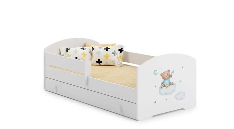Łożko dziecięce Kobi LUK z szufladą i barierką 160x80 Kobi Niebieski Miś 1 szt.