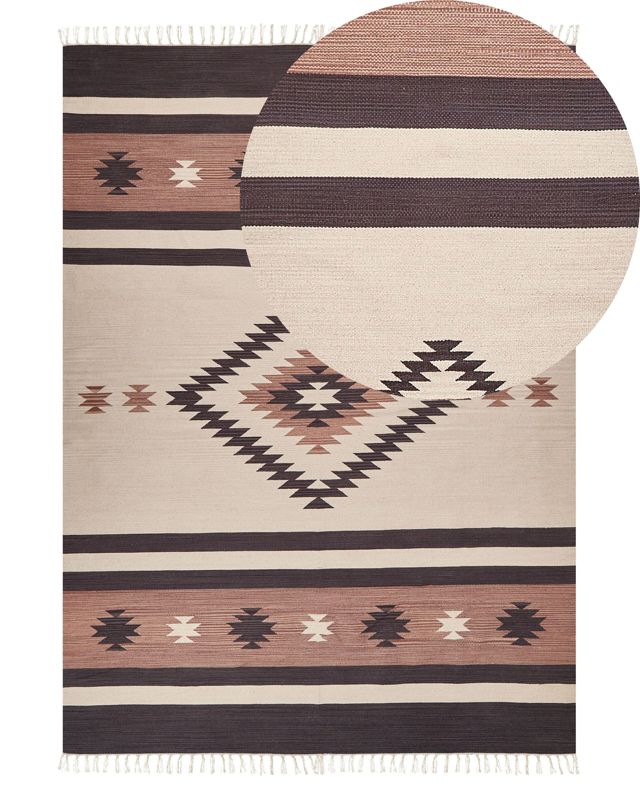 Dywan bawełniany kilim 140 x 200 cm beżowo-brązowy Aragats 1 szt.