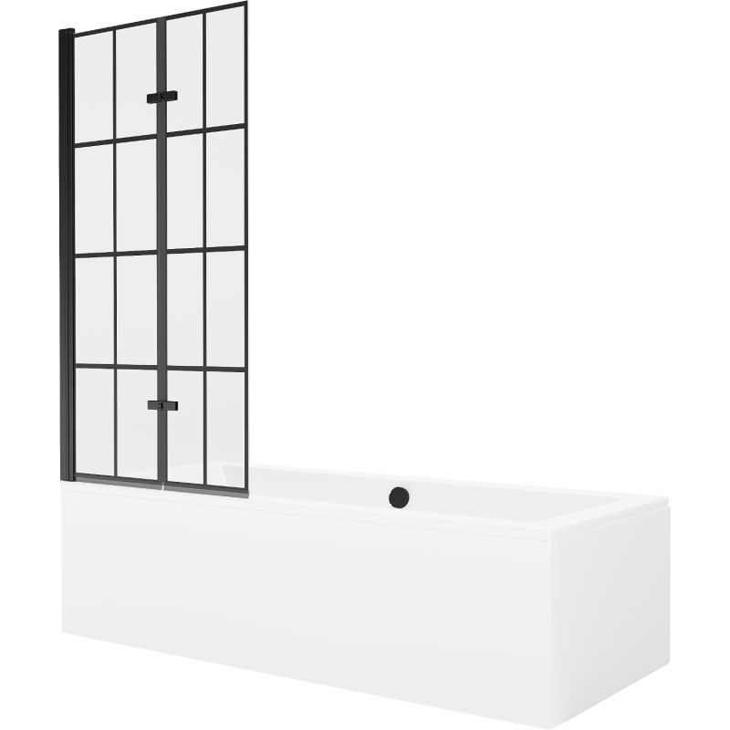Wanna prostokątna Mexen Cube 180 x 80 cm z obudową i parawanem 2-skrzydłowym 80 cm czarny wzór 1 kpl.