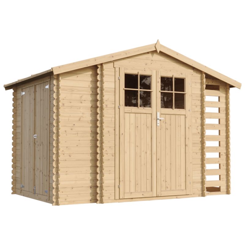 Drewniany domek ogrodowy Timbela 5,47 m² M389F zamykane drzwi, drewno naturalne, grubość deski 19 mm, 1 szt.