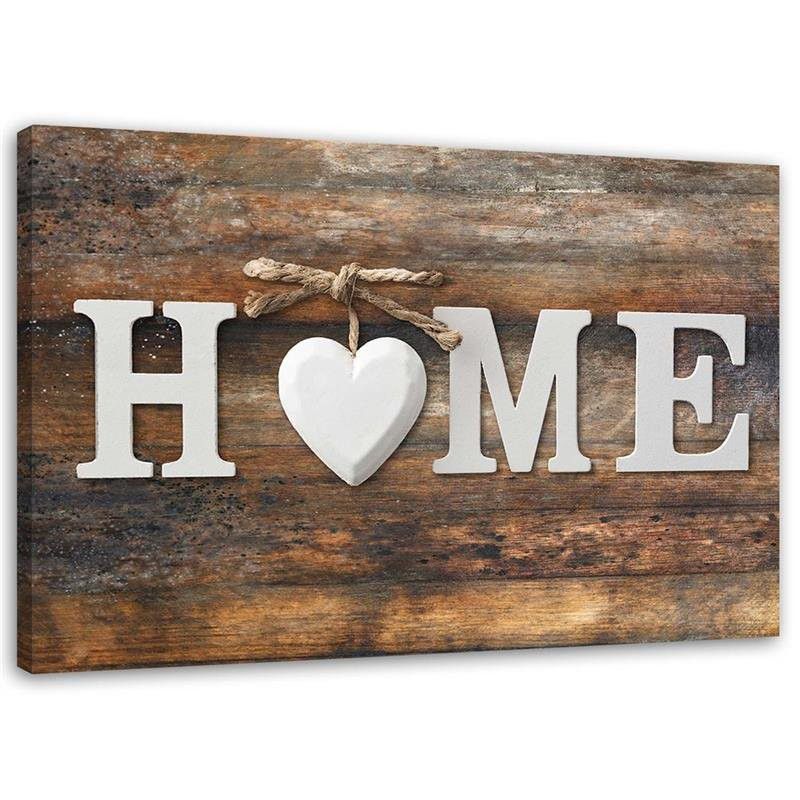 Obraz do salonu przedpokoju Feeby Napis Home Serce Vintage Brązowy 60x40cm 1szt