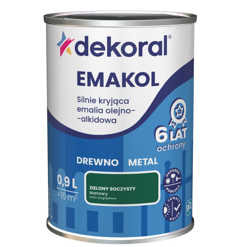 Emalia olejno-alkidowa Dekoral Emakol do drewna i metalu zielony soczysty mat 0,9 l