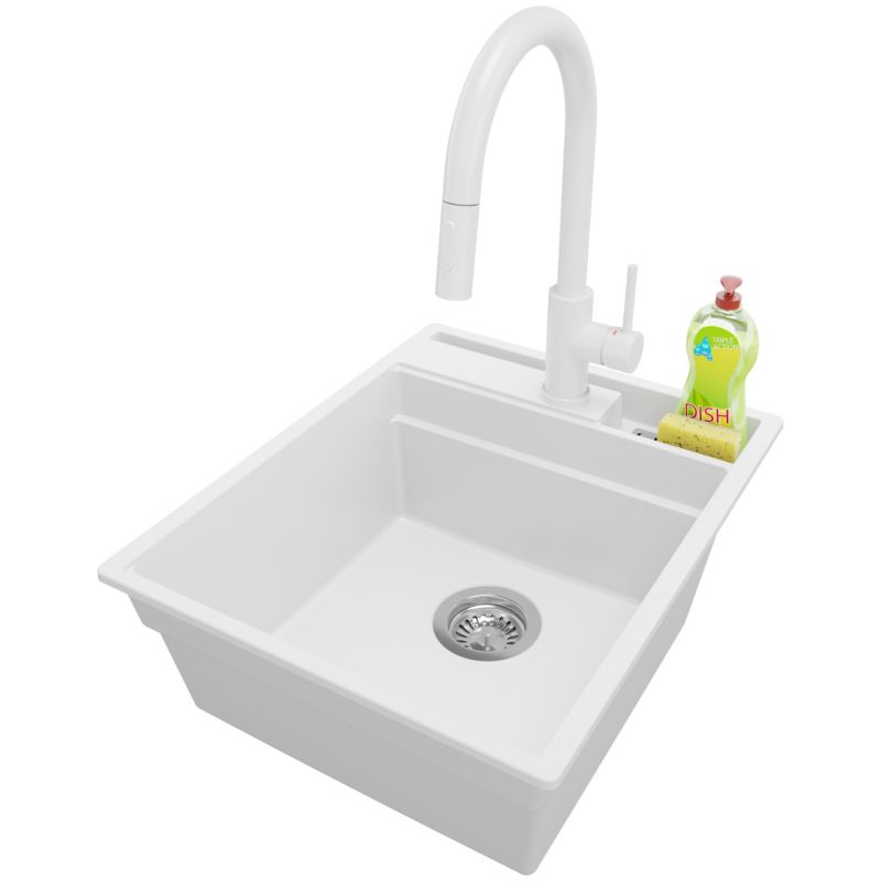 Zlewozmywak Granitowy Oslo Pocket PRIMAGRAN Nablatowy 43x53cm do szafki od 45cm z Syfonem i Baterią Biały 1 szt.