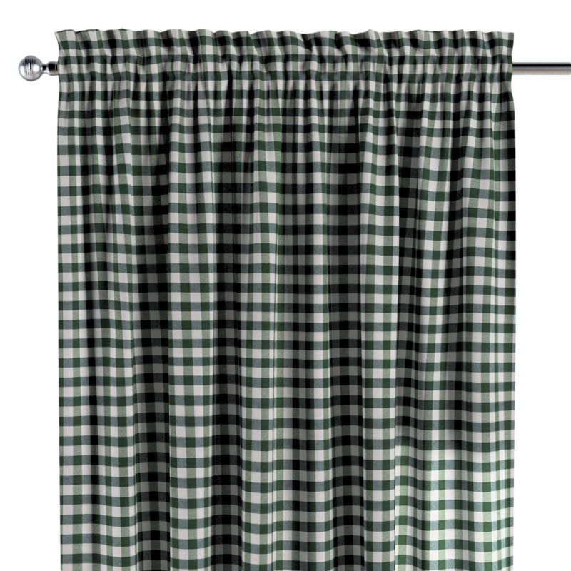 Zasłona na kanale z grzywką Dekoria 130x260 cm Quadro 1,5 x 1,5 cm zielono-biała kratka 1 szt.