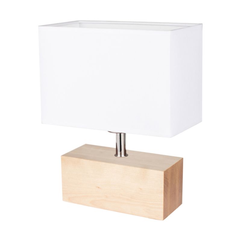 Drewniana Lampa Stołowa SPOT Light 1xE27 Max.25W Naturalna Brzoza FSC z Białą Tkaniną, Polski Producent, 1 szt.