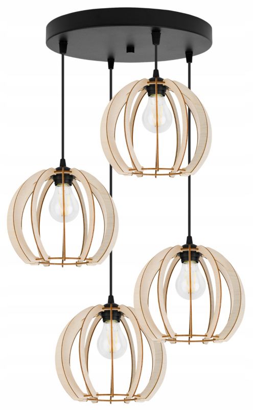Lampa sufitowa wisząca Light Home LH Timber Drewno 4x E27 60W okrągły klosz 24cm czarny 1szt.