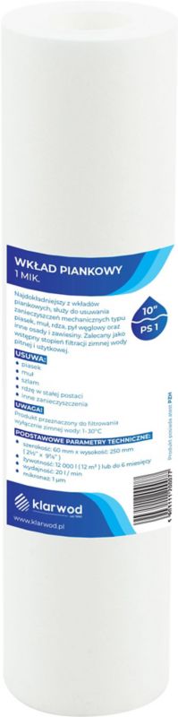 Wkład polipropylenowy Klarwod do filtra 10 PS 1 mikron