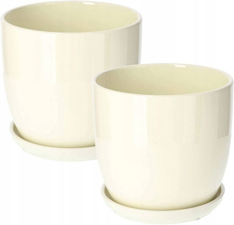 Doniczka ceramiczna KOTARBAU z podstawką kremowy 17 cm 2 szt.
