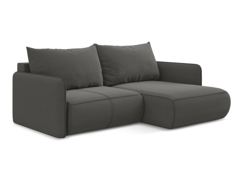 Narożnik prawostronny z funkcją spania Makamii Nanea z weluru 207x148 cm stalowy 1 szt.