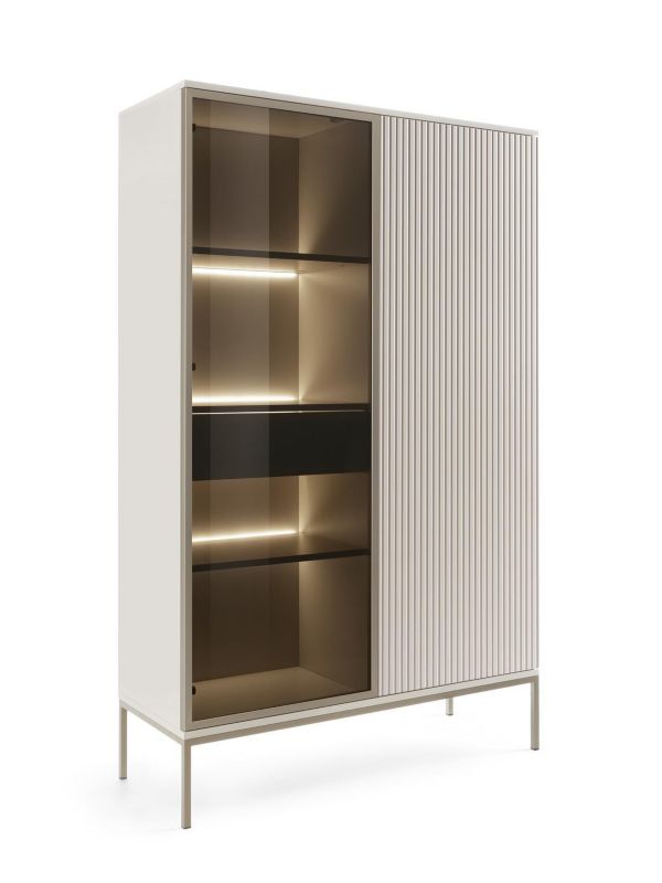 Witryna dwudrzwiowa z szufladą Bettso Sentino 104 cm wysoka z oświetleniem LED do salonu 1szt.