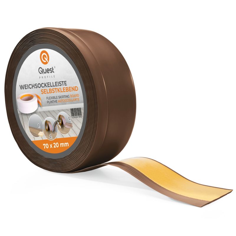 Listwa przypodłogowa PCV 70x20mm, QUEST, samoprzylepna elastyczna, miękka listwa podłogowa, cokołowa, brąz, 25m