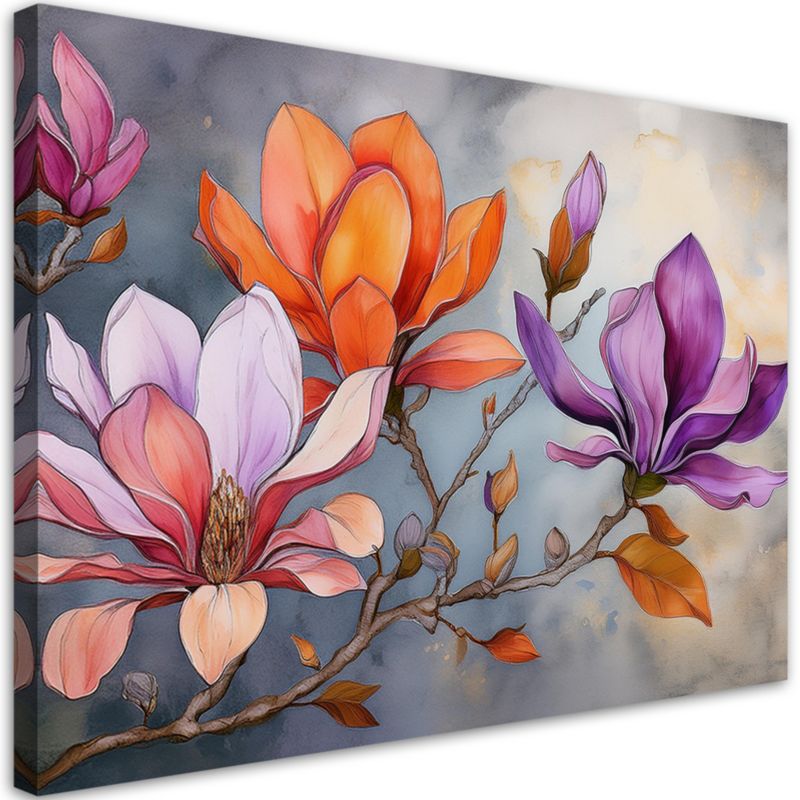 Obraz do salonu sypialni Feeby Akwarela Kwiat Orange Lila 90x60 cm 1szt