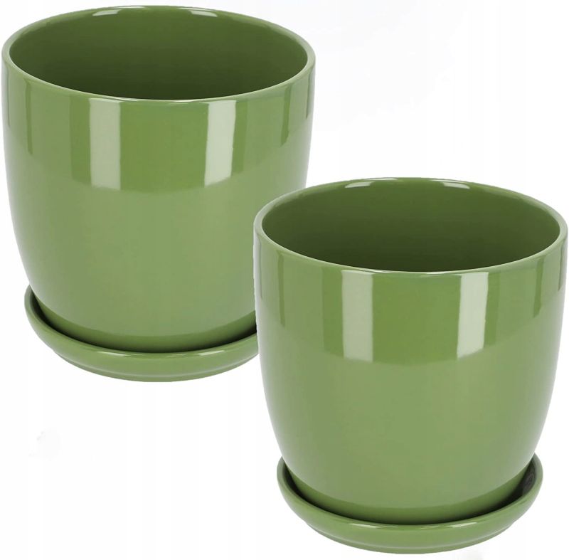 Doniczka ceramiczna KOTARBAU z podstawką zielona 15 cm 2 szt.