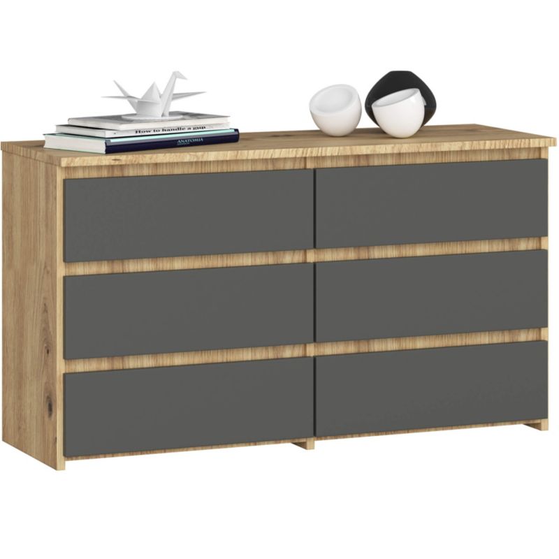 Komoda Akord CL100 Dąb Artisan 100 cm 6 szuflad kolor Grafit Szary mat 100x35x57 cm 1 szt.