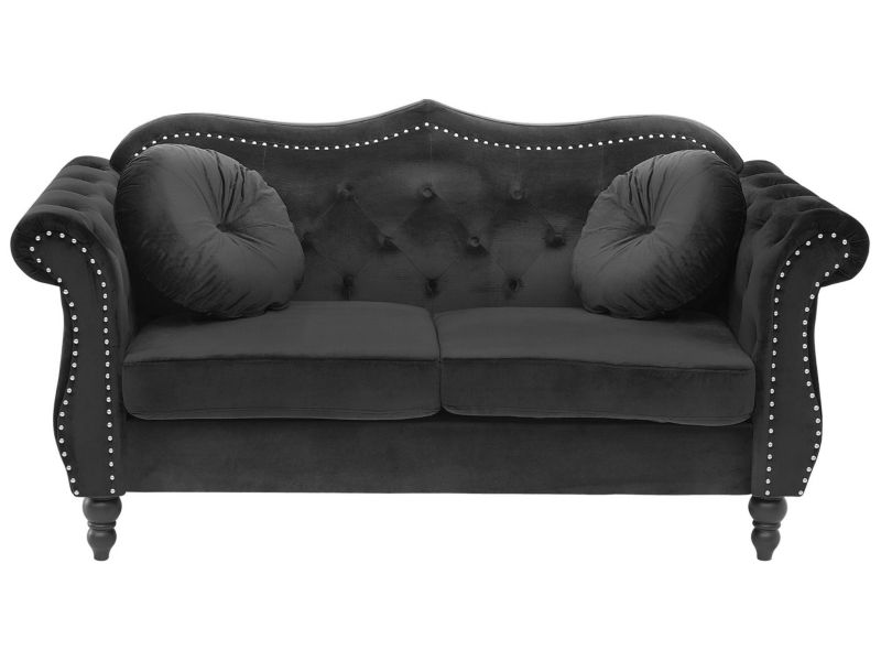 Sofa 2-osobowa welurowa czarna Skien 1 szt.