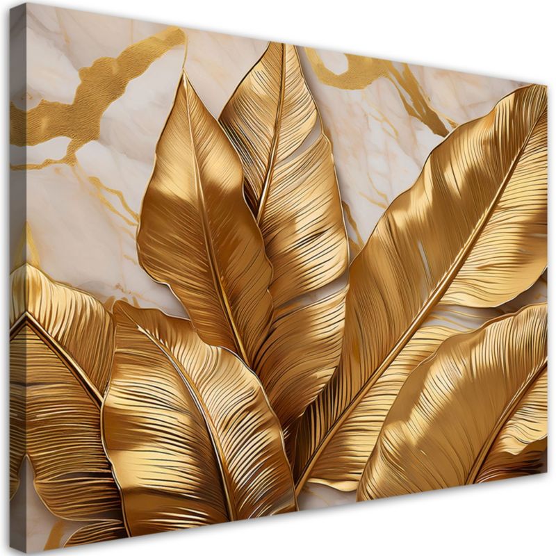 Obraz do salonu sypialnia Feeby Złote Liście Bananowca Marmur 60x40 cm 1szt