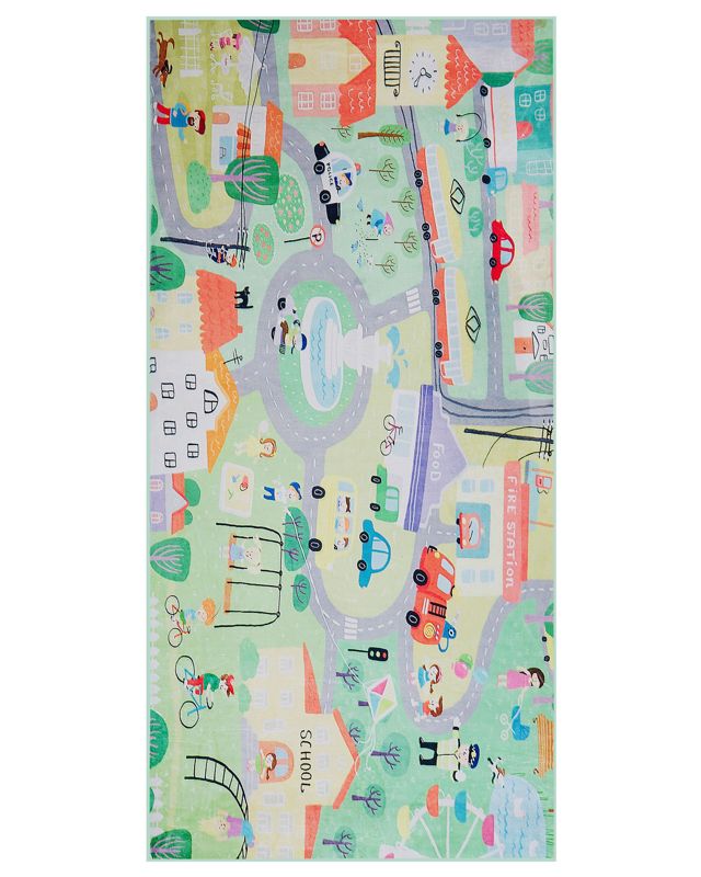 Dywan dziecięcy nadruk z miastem 80 x 150 cm zielony Kemer 1 szt.