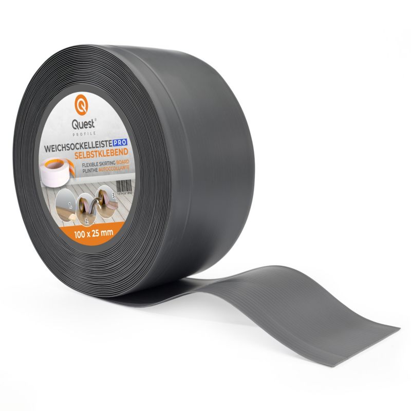 Listwa przypodłogowa PCV 100x25mm, QUEST, elastyczna, miękka listwa podłogowa, cokołowa, ciemnoszary, 15m