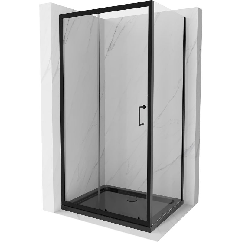 Kabina prysznicowa Mexen Apia rozsuwana 140 x 90 cm transparent czarna + brodzik Flat czarny