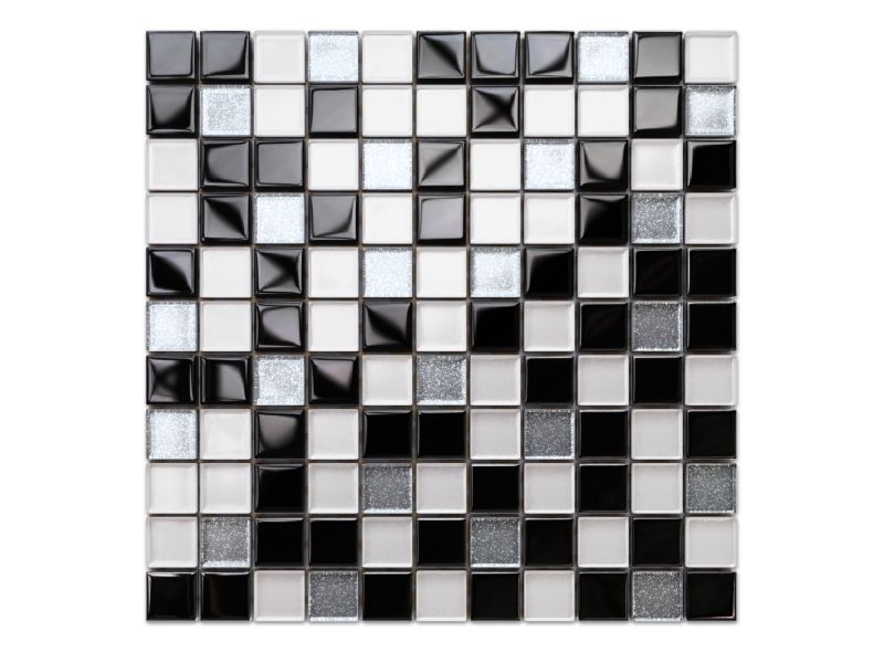 Mozaika szklana Ilcom nero silver white mix (czarna srebrna biała) 30x30cm 1 szt.