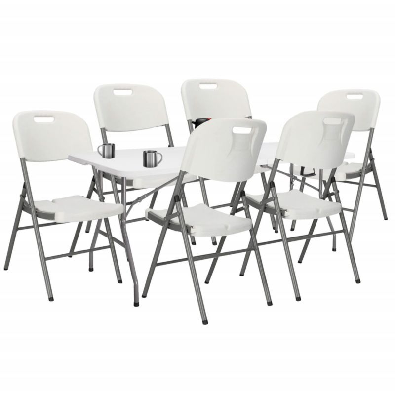 Zestaw cateringowy Springos stół 180x74 cm z 6 krzesłami składany na bankiet biały 1 kpl.