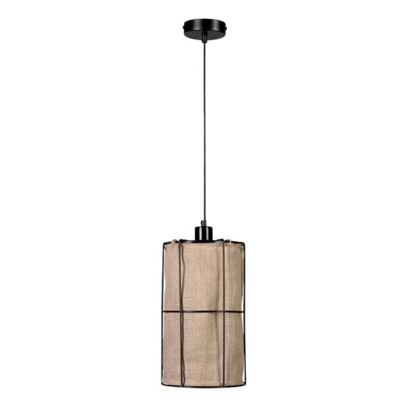 Lampa Wisząca SPOT Light 1xE27 Max.15W LED Eleganckie Połączenie Czerni z Beżowym Lnianym Abażurem, 1 szt.