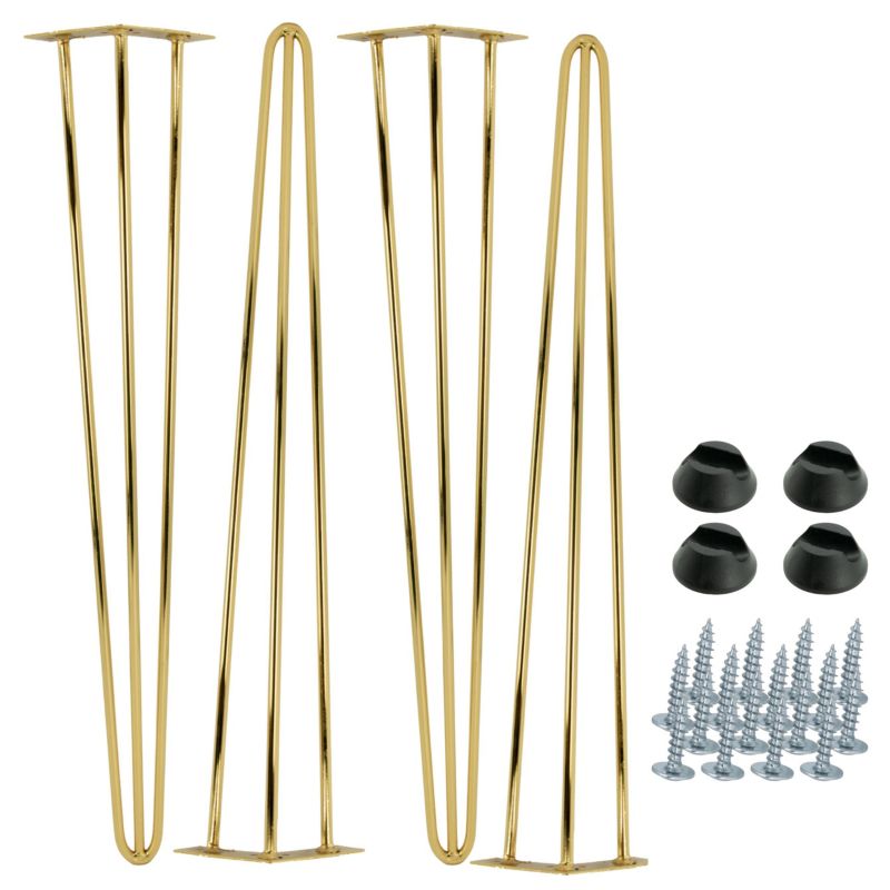 Zestaw nóżek meblowych B&B typu Hairpin wysokość 71 cm 3 pręty kolor złoty chrom ze stopkami plastikowymi 4 szt