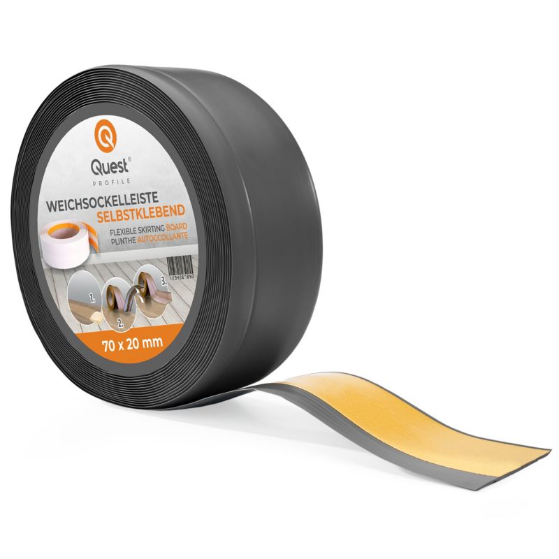Listwa przypodłogowa PCV 70x20mm, QUEST, samoprzylepna elastyczna, miękka listwa podłogowa, cokołowa, ciemnoszary, 25m