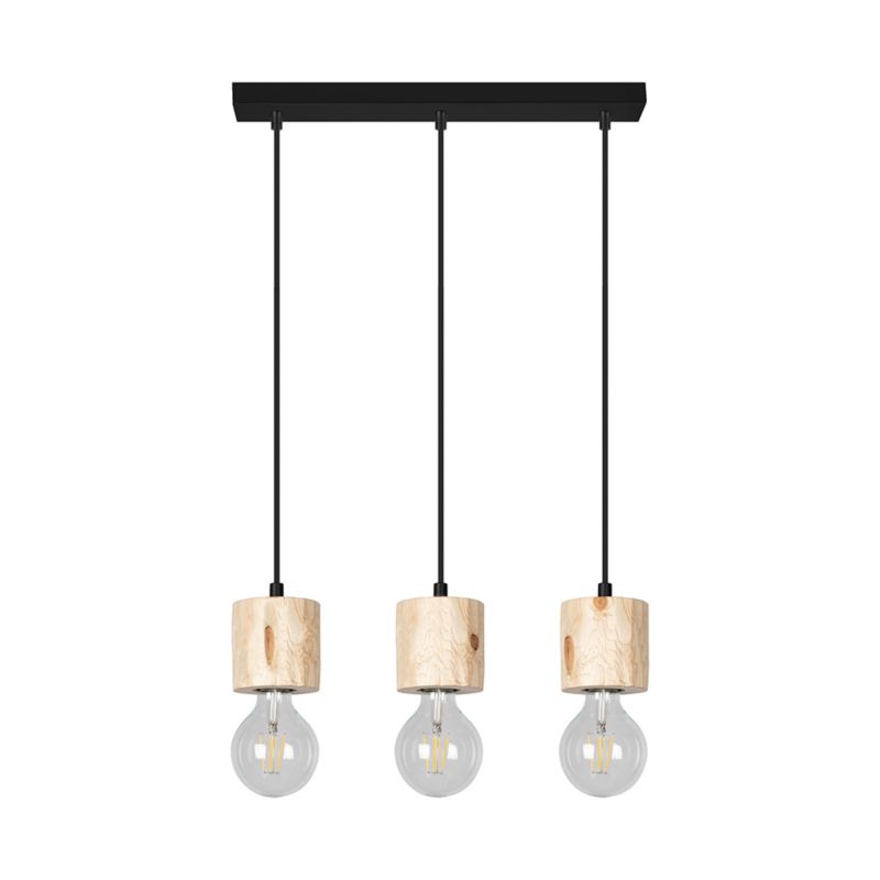 Drewniana Lampa Wisząca SPOT Light 3xE27 60W Drewno Sosnowe Naturalne FSC z Detalem Czerni, Polski Producent, 1szt.