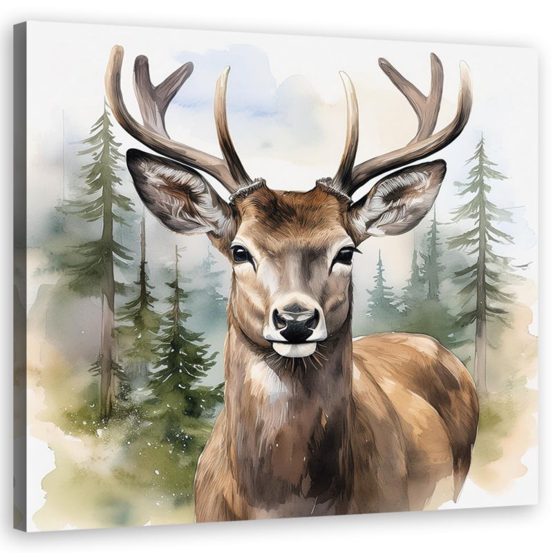 Obraz do salonu sypialni Feeby Jeleń Drzewa Las Pejzaż 60x60 cm 1szt