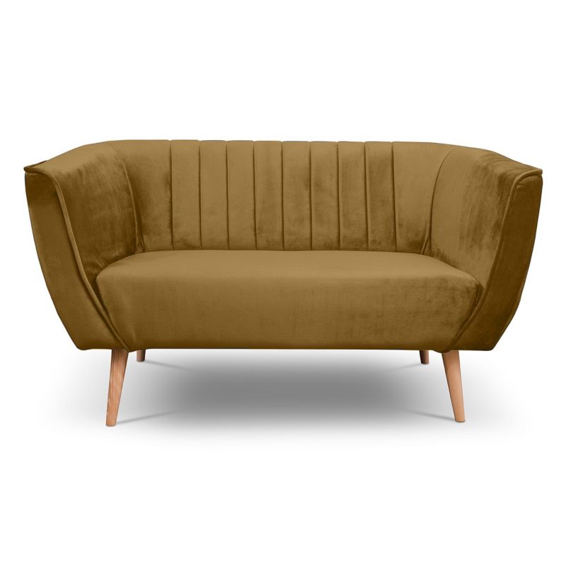 Sofa dwuosobowa z przeszyciami Bettso Pik nowoczesny na drewnianych nogach miodowy 1szt.